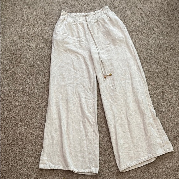 Allie Rose: Linen Blend Light Beige Wide-Leg Pants size small - Picture 1 of 7